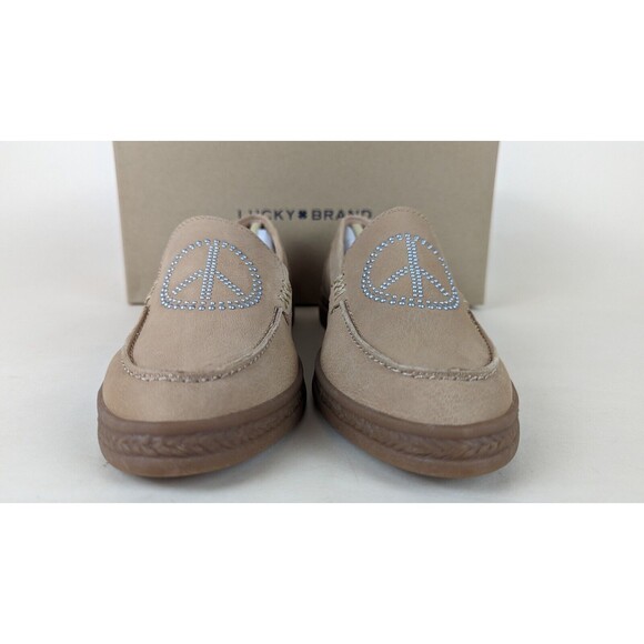 Lucky Brand Redmy Loafers Flats Womens 7 M Tan Leather Studded Peace Shoes NWB - Picture 3 of 10